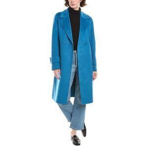 Forte Cashmere Womens Belted Wool & Cashmere-Blend Coat, Blue